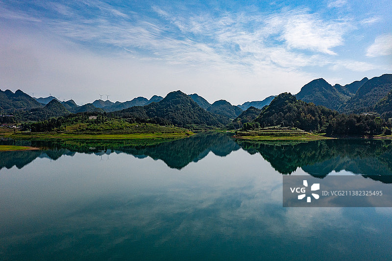 航拍湖南湘西松柏镇松柏水库风光图片素材