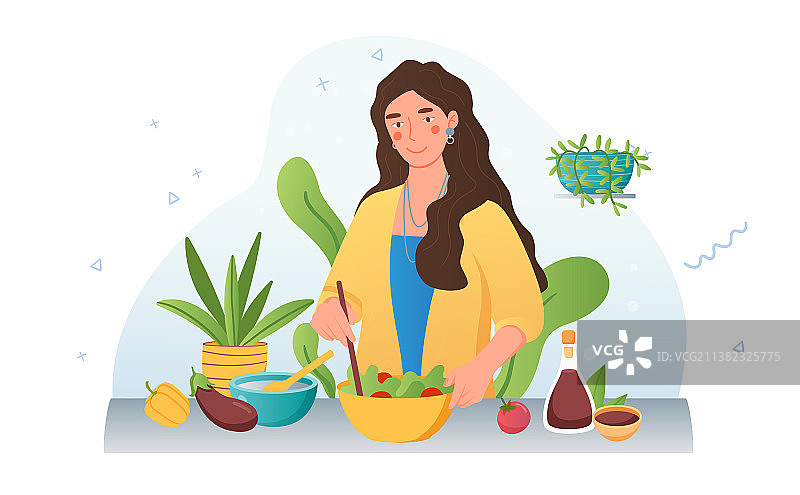 制作食物的素食女孩图片素材