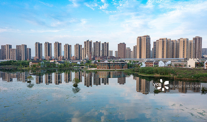 航拍湖南长沙洋湖湿地公园素材图片素材