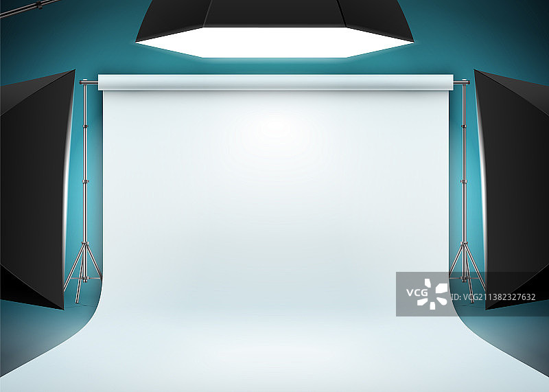 带柔光箱的白色照相馆背景图片素材