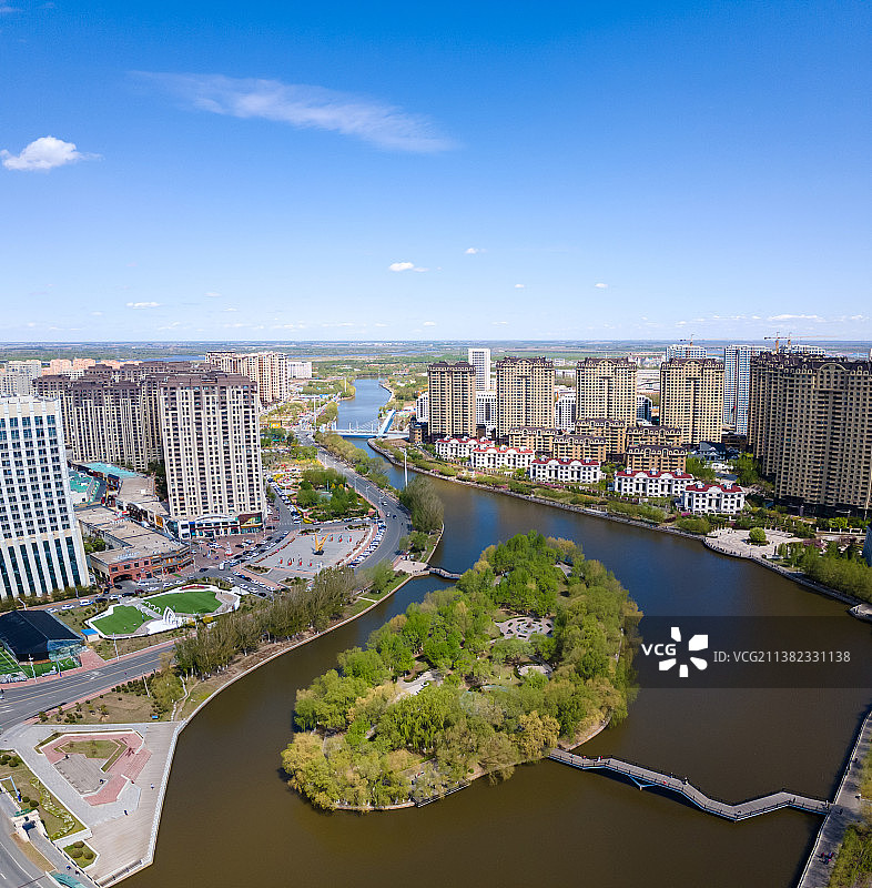 黑龙江省齐齐哈尔市劳动湖，城市公园鸟瞰图片素材