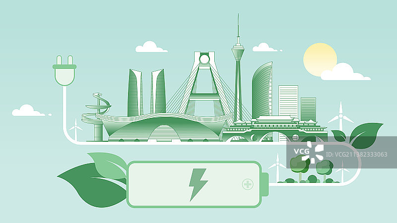 成都城市环保插画图片素材