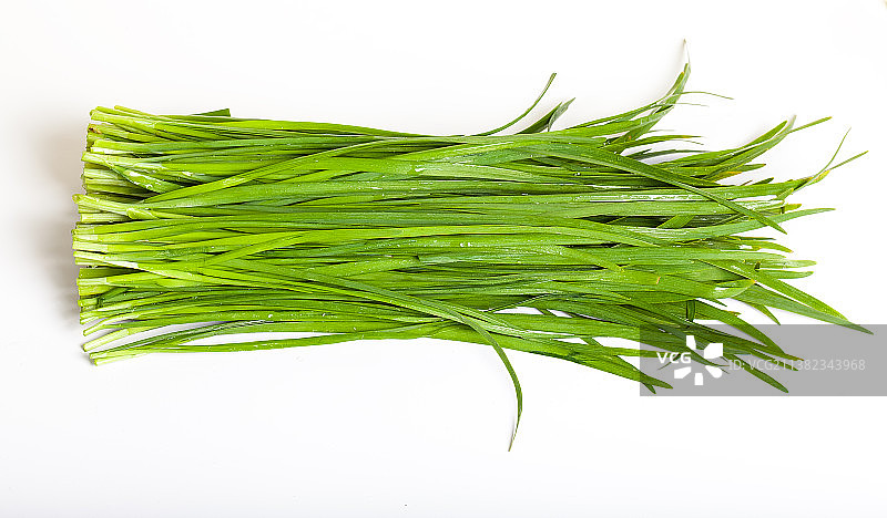 一把绿色的韭菜在白色背景上图片素材
