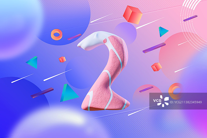 3D卡通孟菲斯风格梦幻数字插图图片素材