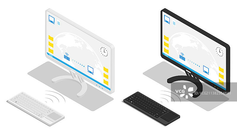 2.5D风格的无线键盘连接图片素材