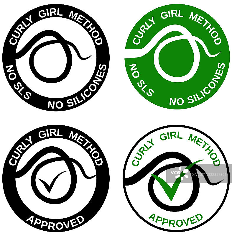 卷发女孩认可的产品标志套装图片素材