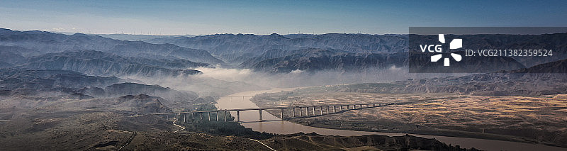 黄河上的桥梁，宁夏沙坡头的黄河图片素材