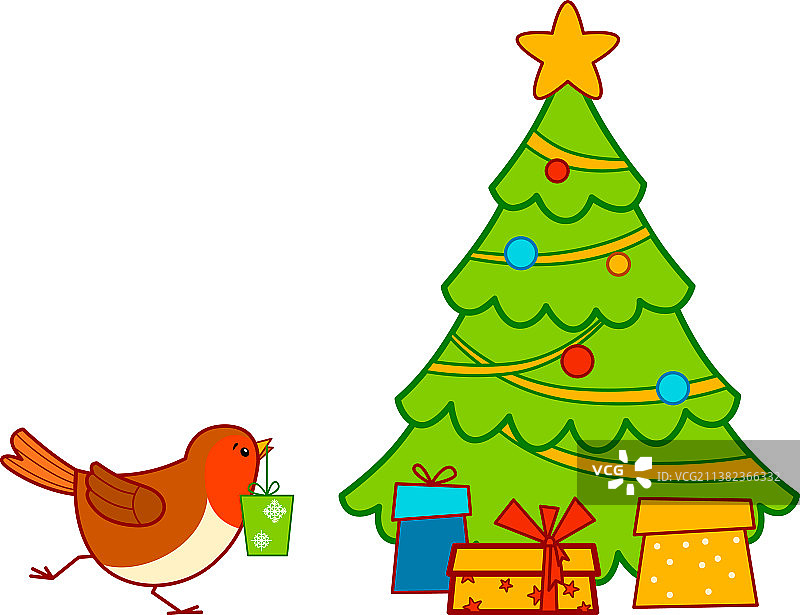 圣诞节卡通剪贴画：圣诞知更鸟图片素材