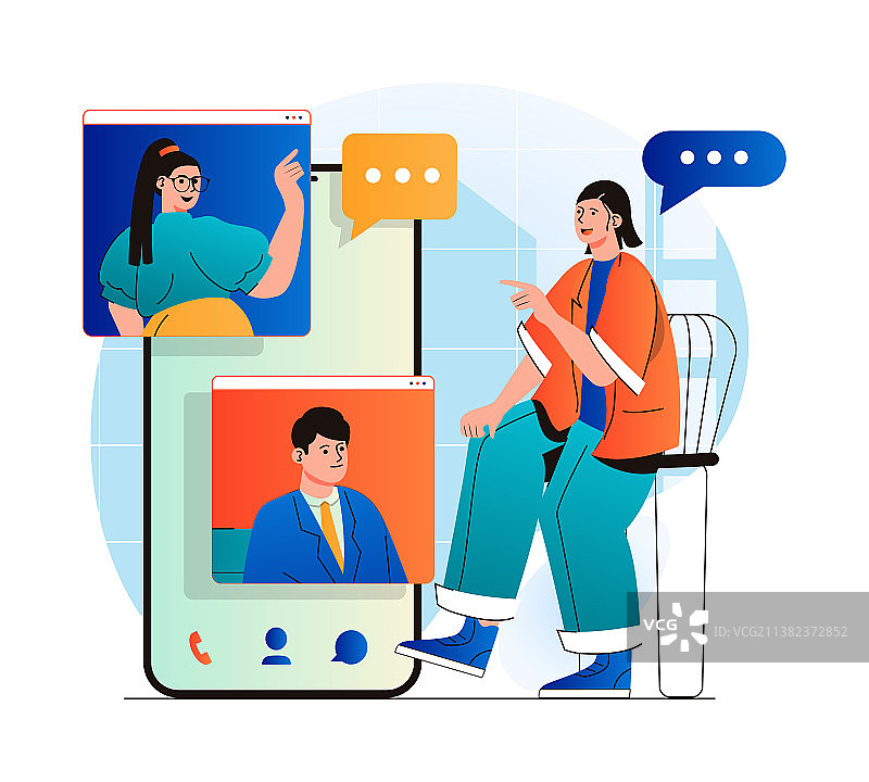 现代扁平设计视频聊天概念图片素材