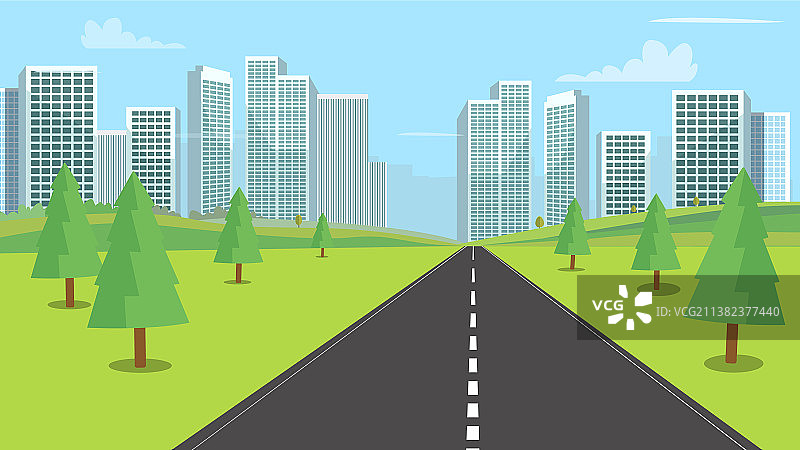 具有现代城市的街道自然景观图片素材