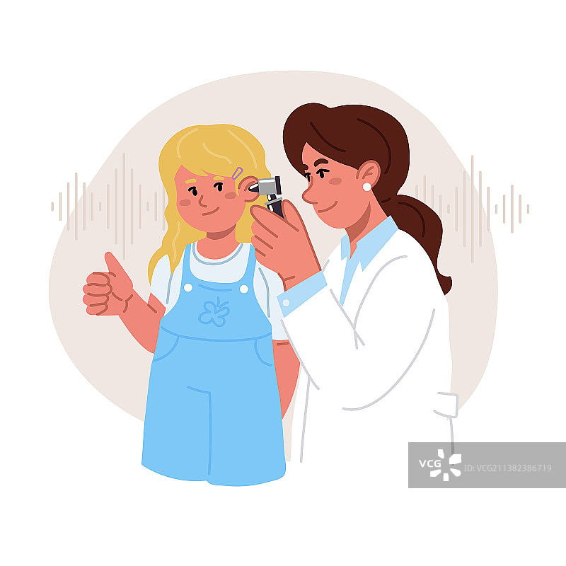 女听力学家为女孩检查听力图片素材