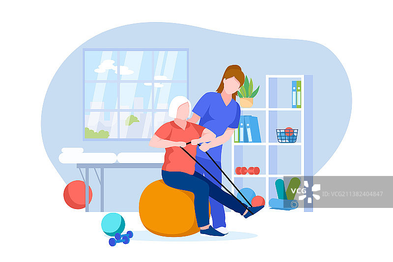 理疗师医生为老年人进行康复治疗图片素材