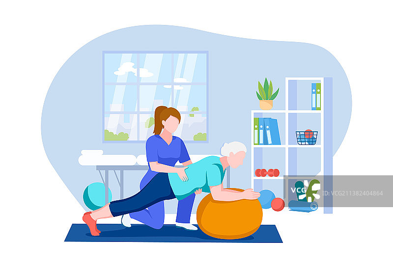 理疗师医生为老年人进行康复治疗图片素材