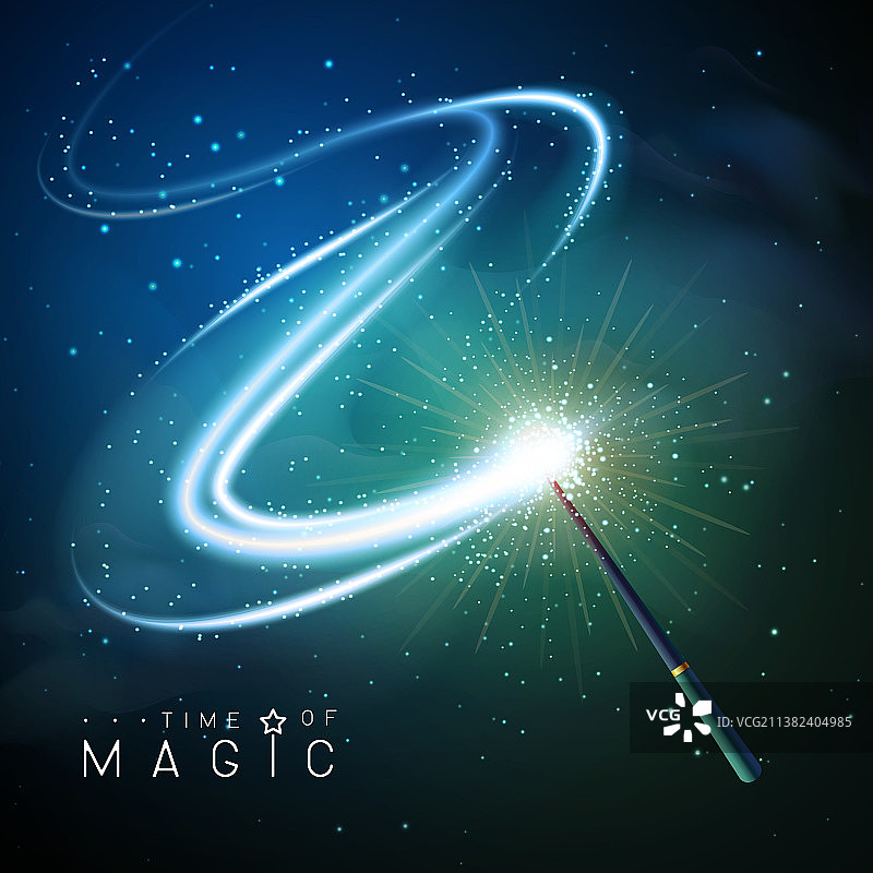 蓝色霓虹螺旋轨迹魔法棒图片素材