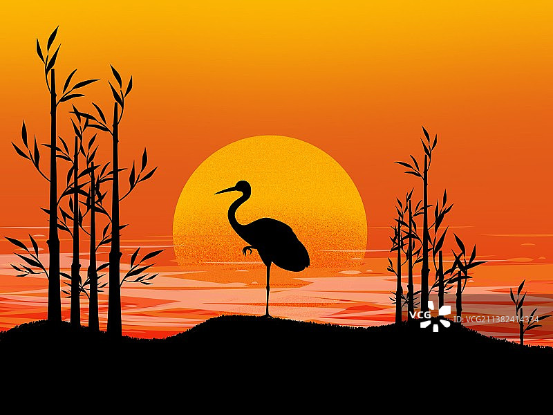 剪影 仙鹤 夜晚 背景图片素材