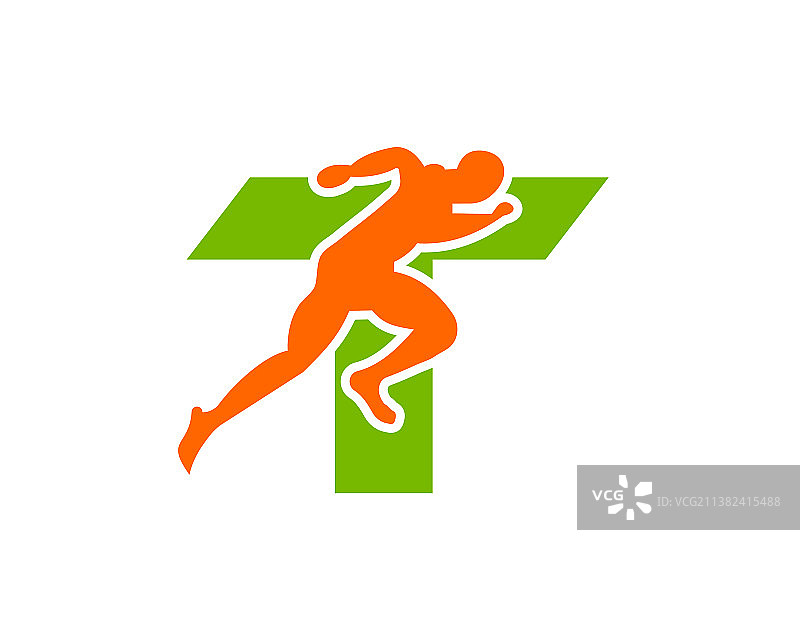 字母T标志上的跑步者正面图图片素材