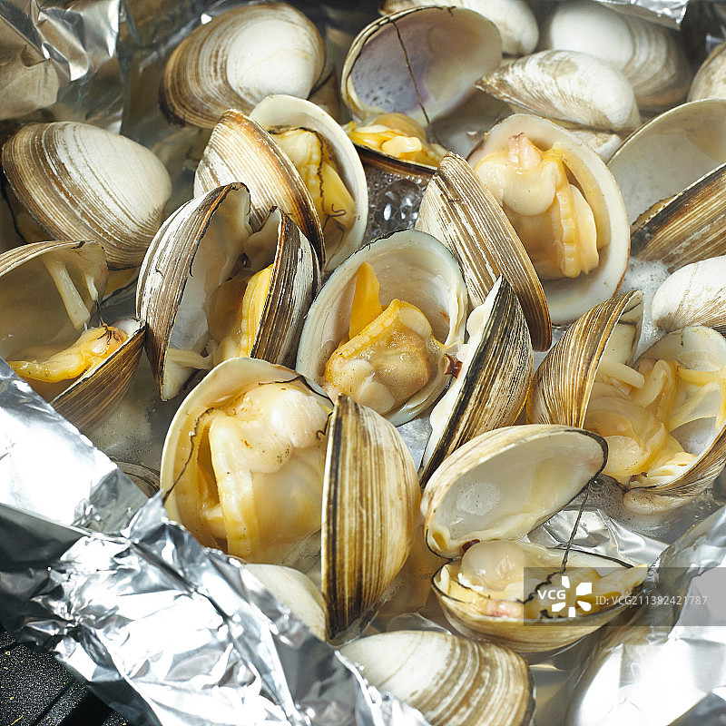 锡纸烤蚬子白蚬子花蚬子黄蚬子文蛤图片素材