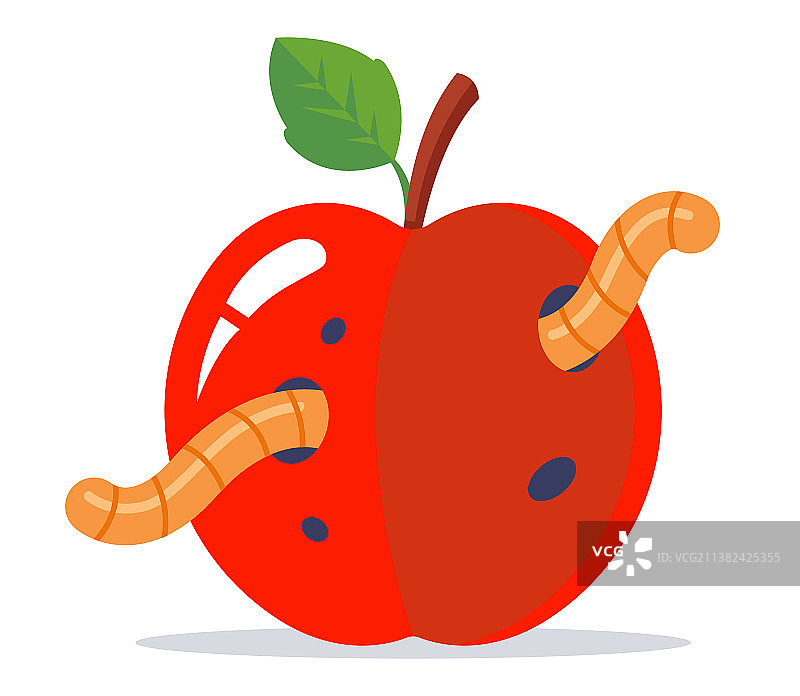 带绿叶的虫蛀红苹果图片素材