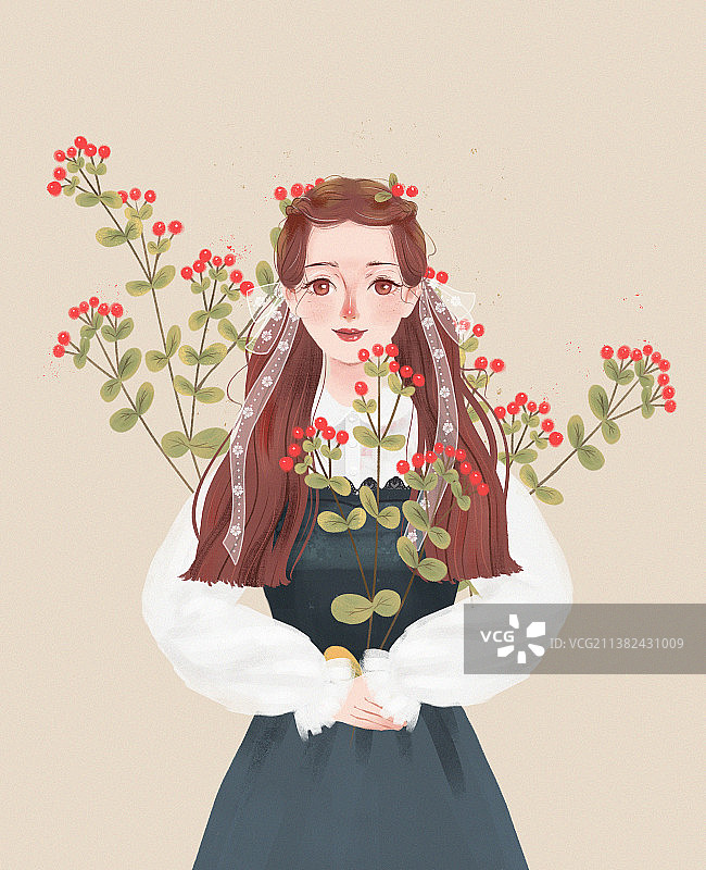 捧着花的女孩图片素材