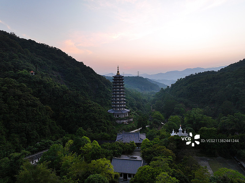 广东省惠州市博罗县象头山平安山元音古寺航拍图片素材