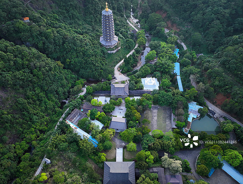 广东省惠州市博罗县象头山平安山元音古寺航拍图片素材