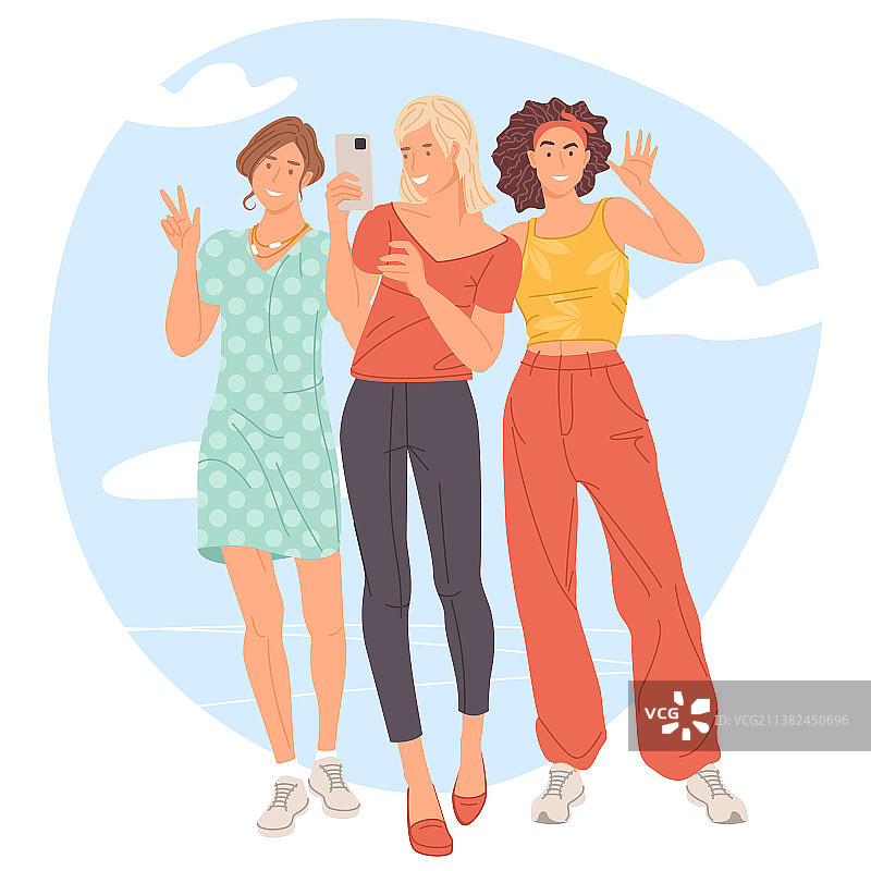 三个女孩自拍图片素材