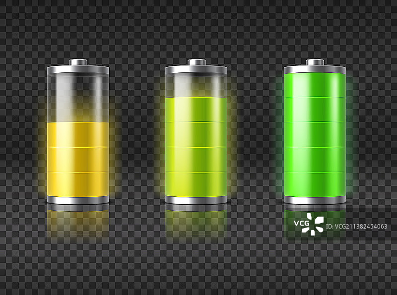 电池充电状态，从半电量到满电图片素材