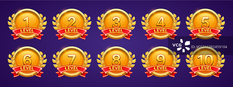 游戏UI设计的带等级编号的金色徽章图片素材