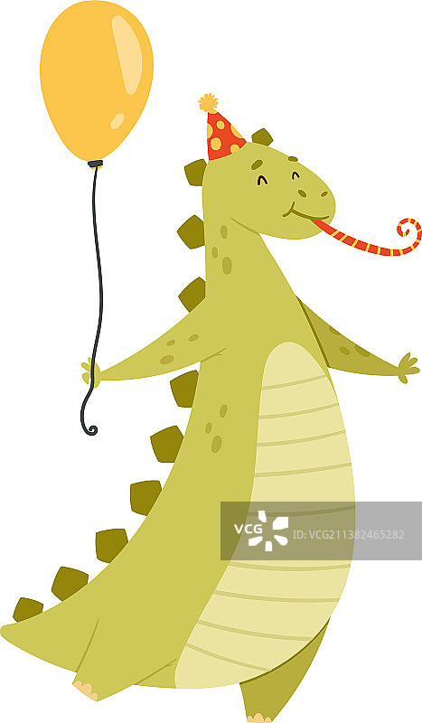 戴派对帽的可爱卡通恐龙图片素材