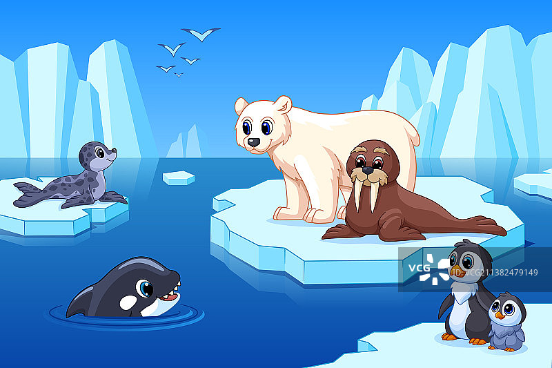 北极景观：北极熊与冰川图片素材