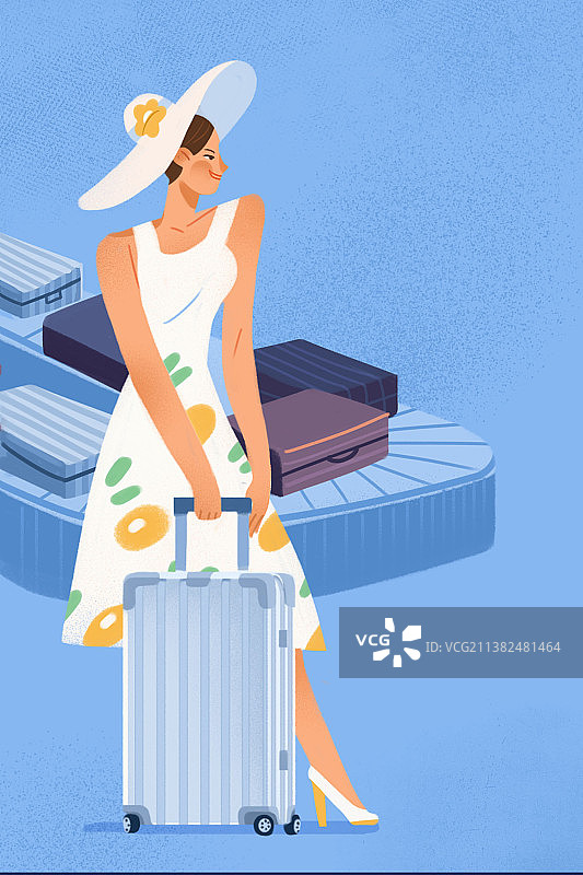 手拿行李箱的时尚女人图片素材