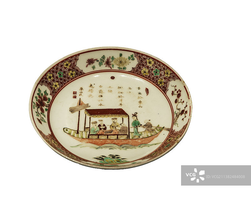 中国古代瓷器，清，粉彩瓷盘赤壁赋图片素材