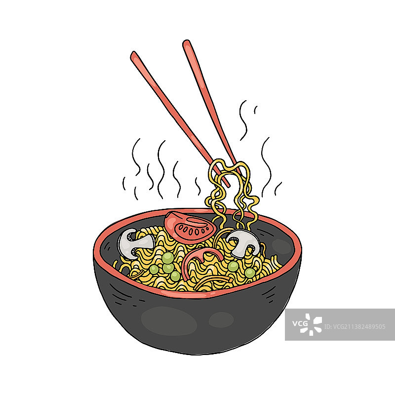 手绘的筷子面碗图片素材