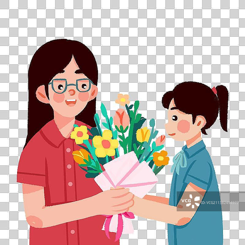 学生给老师送花，教师节图片素材