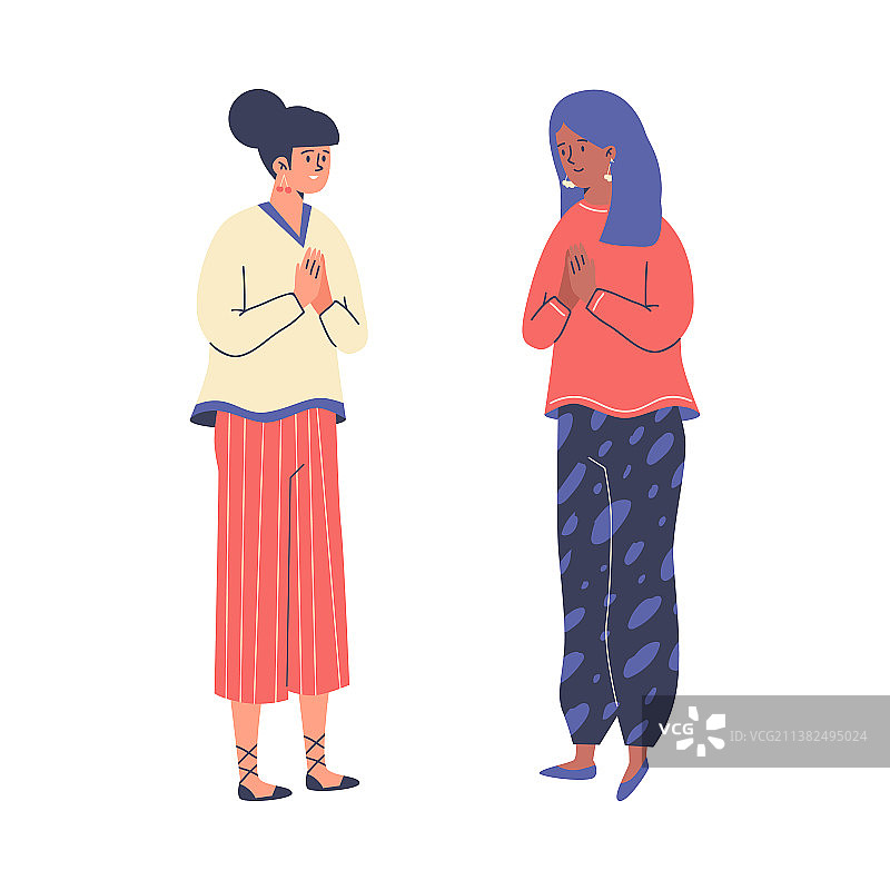 双手合十互相问候的女性图片素材