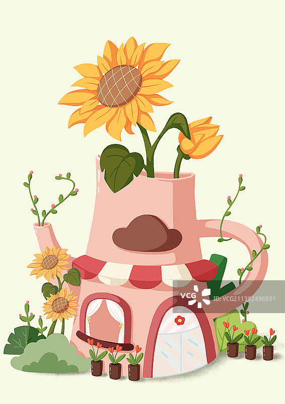 创意向日葵花店插画图片素材