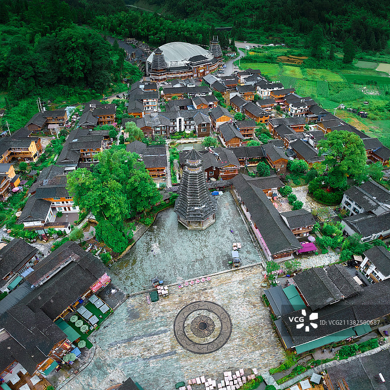航拍贵州铜仁寨沙侗寨航拍图片素材