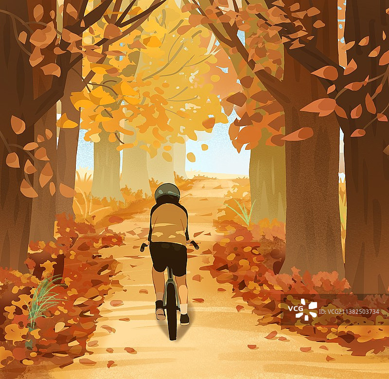 在秋天树林里骑车锻炼的人图片素材