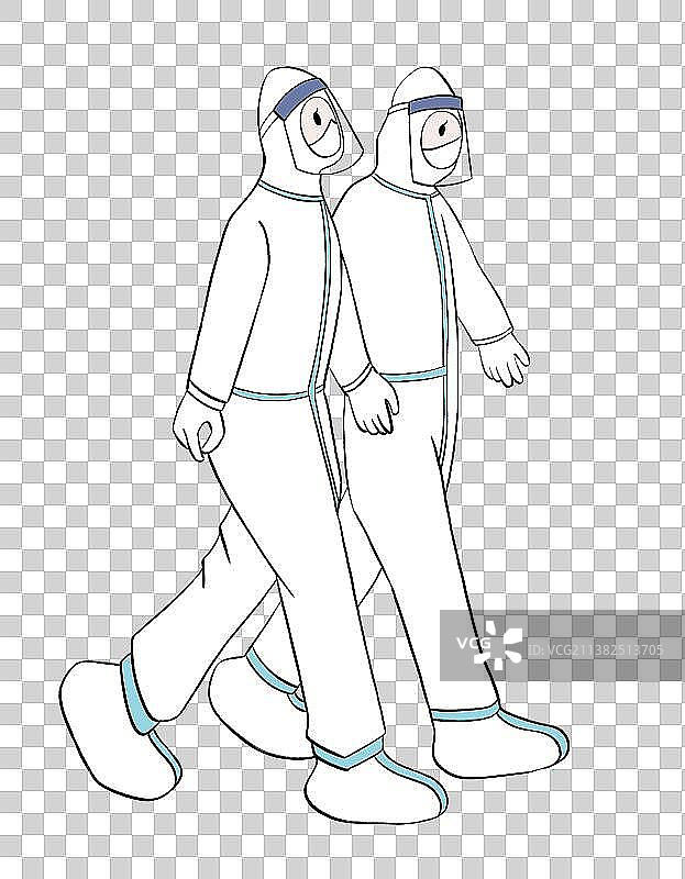 一起前行的两位医疗工作者志愿者，一起加油插画，五一劳动节致敬白衣天使图片素材