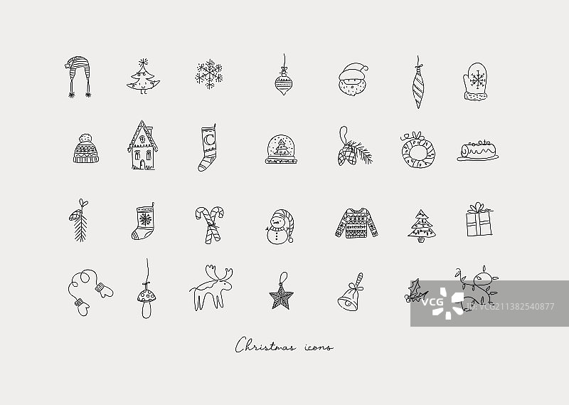 灰色手绘圣诞节图标图片素材