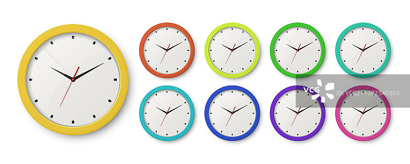 3D逼真彩色墙壁办公室时钟图标图片素材