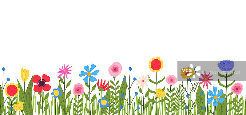 卡通彩色花卉边框春季背景图片素材