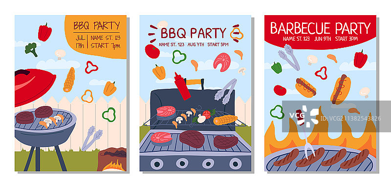 卡通彩色烧烤派对横幅海报卡片图片素材