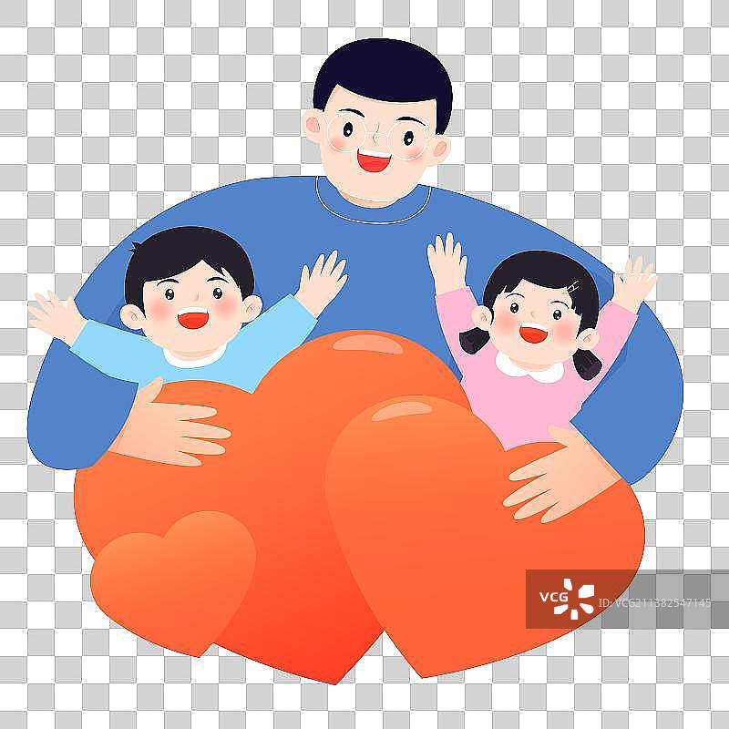 爸爸、孩子和爱心矢量人物插画元素图片素材