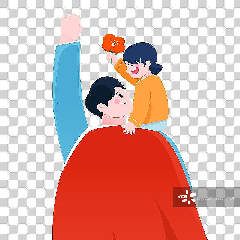 超人爸爸抱着女儿矢量人物插画元素图片素材