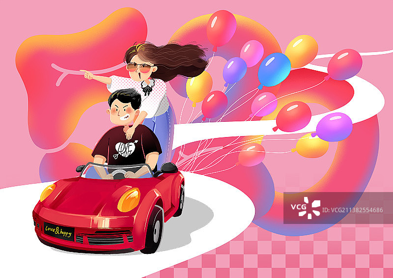 在玩具跑车上的情侣图片素材