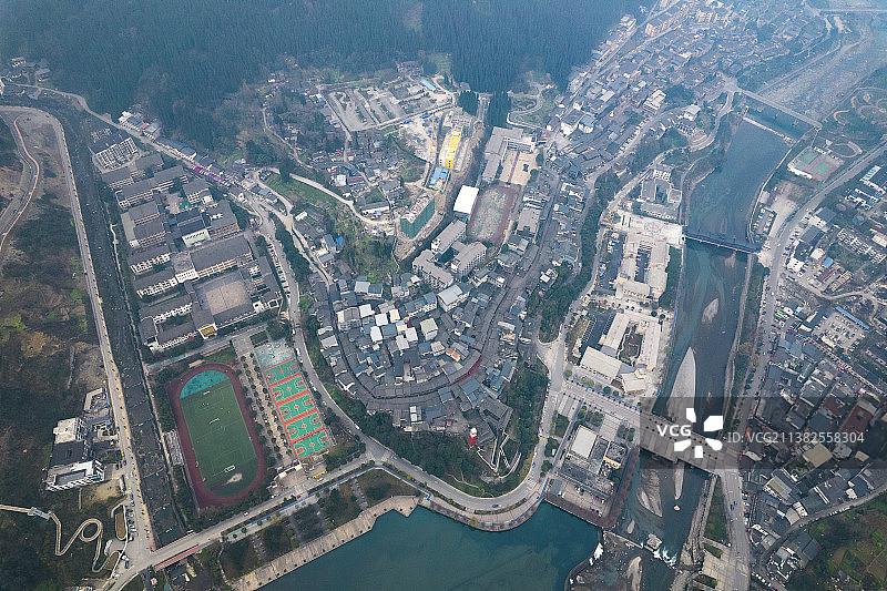 航拍四川省阿坝州汶川县水磨镇图片素材