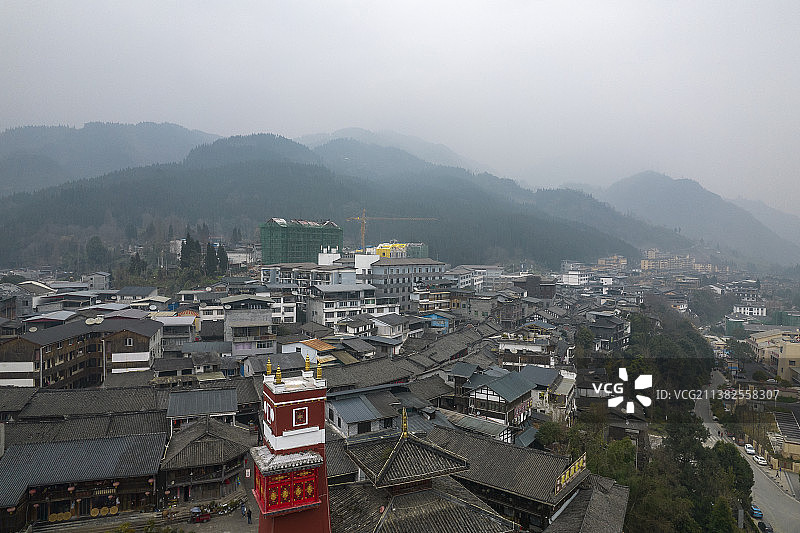 航拍四川省阿坝州汶川县水磨镇图片素材