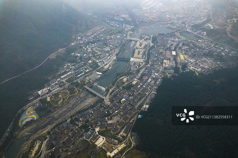 航拍四川省阿坝州汶川县水磨镇图片素材