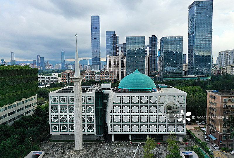 广东省深圳市福田区深圳清真寺航拍图片素材